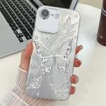 For iPhone 16e Plating Texture Butterfly TPU Phone Case with Glitter Lens Film(Silver Butterflies HU6)