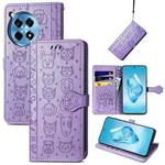 For OnePlus Ace 3 Pro Cat and Dog Embossed Leather Phone Case(Purple)