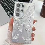 For Samsung Galaxy S23 Ultra 5G Plating Texture Butterfly TPU Phone Case with Glitter Lens Film(Silver Butterflies HU6)