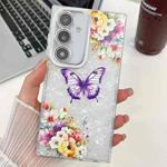 For Samsung Galaxy S24 5G Plating Texture Butterfly TPU Phone Case with Glitter Lens Film(Flowers Butterflies HU1)