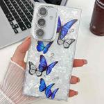 For Samsung Galaxy S24 5G Plating Texture Butterfly TPU Phone Case with Glitter Lens Film(Blue Butterflies HU3)