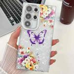For Samsung Galaxy S25 Ultra 5G Plating Texture Butterfly TPU Phone Case with Glitter Lens Film(Flowers Butterflies HU1)