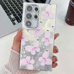 For Samsung Galaxy S25 Ultra 5G Plating Texture Butterfly TPU Phone Case with Glitter Lens Film(Pink Butterflies HU5)