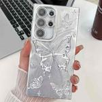 For Samsung Galaxy S25 Ultra 5G Plating Texture Butterfly TPU Phone Case with Glitter Lens Film(Silver Butterflies HU6)