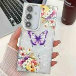 For Samsung Galaxy A54 5G Plating Texture Butterfly TPU Phone Case with Glitter Lens Film(Flowers Butterflies HU1)