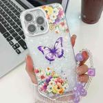 For iPhone 16 Pro Plating Texture Butterfly Wristband TPU Phone Case with Glitter Lens Film(Flowers Butterflies HU1)