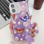 For iPhone 16 Plus Plating Texture Butterfly Wristband TPU Phone Case with Glitter Lens Film(Daisy Butterflies HU2)