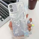 For iPhone 16 Plus Plating Texture Butterfly Wristband TPU Phone Case with Glitter Lens Film(Silver Butterflies HU6)