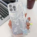 For iPhone 15 Pro Max Plating Texture Butterfly Wristband TPU Phone Case with Glitter Lens Film(Silver Butterflies HU6)