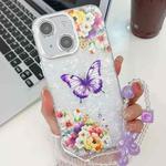 For iPhone 14 Plating Texture Butterfly Wristband TPU Phone Case with Glitter Lens Film(Flowers Butterflies HU1)