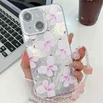 For iPhone 14 Plating Texture Butterfly Wristband TPU Phone Case with Glitter Lens Film(Pink Butterflies HU5)