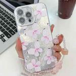 For iPhone 13 Pro Max Plating Texture Butterfly Wristband TPU Phone Case with Glitter Lens Film(Pink Butterflies HU5)