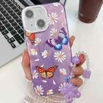 For iPhone 13 Plating Texture Butterfly Wristband TPU Phone Case with Glitter Lens Film(Daisy Butterflies HU2)