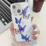 For iPhone 13 Plating Texture Butterfly Wristband TPU Phone Case with Glitter Lens Film(Blue Butterflies HU3)