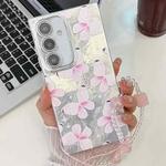 For Samsung Galaxy S25 5G Plating Texture Butterfly Wristband TPU Phone Case with Glitter Lens Film(Pink Butterflies HU5)