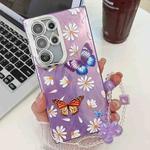 For Samsung Galaxy S25 Ultra 5G Plating Texture Butterfly Wristband TPU Phone Case with Glitter Lens Film(Daisy Butterflies HU2)
