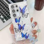 For Samsung Galaxy S25 Ultra 5G Plating Texture Butterfly Wristband TPU Phone Case with Glitter Lens Film(Blue Butterflies HU3)
