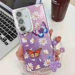 For Samsung Galaxy S24 5G Plating Texture Butterfly Wristband TPU Phone Case with Glitter Lens Film(Daisy Butterflies HU2)