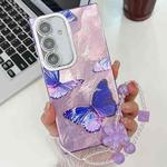 For Samsung Galaxy S24 5G Plating Texture Butterfly Wristband TPU Phone Case with Glitter Lens Film(Purple Butterflies HU4)