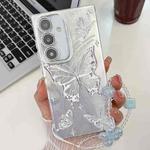 For Samsung Galaxy S24 5G Plating Texture Butterfly Wristband TPU Phone Case with Glitter Lens Film(Silver Butterflies HU6)