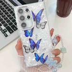 For Samsung Galaxy S23 Ultra 5G Plating Texture Butterfly Wristband TPU Phone Case with Glitter Lens Film(Blue Butterflies HU3)