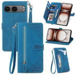 For OnePlus Nord 4 Embossed Flower Zipper Leather Phone Case(Blue)