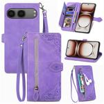 For OnePlus Nord 4 Embossed Flower Zipper Leather Phone Case(Purple)