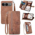 For OnePlus Nord 4 Embossed Flower Zipper Leather Phone Case(Brown)