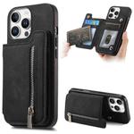 For iPhone 16 Pro Max Retro MagSafe Zipper Wallet Card Bag Back Phone Case(Black)