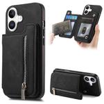For iPhone 16 Retro MagSafe Zipper Wallet Card Bag Back Phone Case(Black)