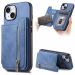 For iPhone 14 Retro MagSafe Zipper Wallet Card Bag Back Phone Case(Blue)