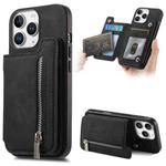 For iPhone 11 Pro Max Retro MagSafe Zipper Wallet Card Bag Back Phone Case(Black)