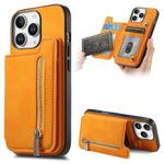 For iPhone 11 Pro Retro MagSafe Zipper Wallet Card Bag Back Phone Case(Yellow)