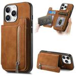 For iPhone 11 Pro Retro MagSafe Zipper Wallet Card Bag Back Phone Case(Brown)