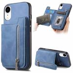 For iPhone XR Retro MagSafe Zipper Wallet Card Bag Back Phone Case(Blue)