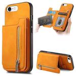 For iPhone 7 / 8 / SE 2022 Retro MagSafe Zipper Wallet Card Bag Back Phone Case(Yellow)