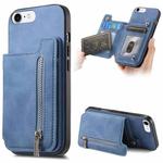 For iPhone 7 / 8 / SE 2022 Retro MagSafe Zipper Wallet Card Bag Back Phone Case(Blue)