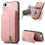 For iPhone 7 / 8 / SE 2022 Retro MagSafe Zipper Wallet Card Bag Back Phone Case(Pink)