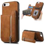 For iPhone 7 / 8 / SE 2022 Retro MagSafe Zipper Wallet Card Bag Back Phone Case(Brown)