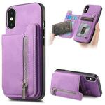 For iPhone X / XS Retro MagSafe Zipper Wallet Card Bag Back Phone Case(Purple)