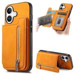 For iPhone 17 Retro MagSafe Zipper Wallet Card Bag Back Phone Case(Yellow)