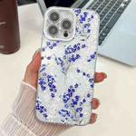 For iPhone 15 Pro Electroplating Flowers Plants Texture TPU Phone Case(Blue Flower FL13)