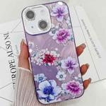 For iPhone 15 Electroplating Flowers Plants Texture TPU Phone Case(Purple Flowers FL1)