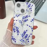 For iPhone 13 Electroplating Laser Flowers Plants Texture TPU Phone Case(Blue Flower FL13)