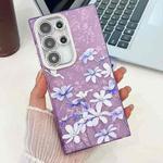For Samsung Galaxy S23 Ultra 5G Electroplating Flowers Plants Texture TPU Phone Case(Lilac Flowers FL16)