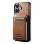 For iPhone 16 Plus Suteni H19 Oil Wax 2-in-1 MagSafe Removable Card Box Back Phone Case(Brown)