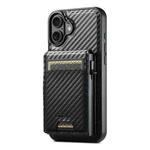 For iPhone 16 Plus Suteni H19 Carbon Fiber Grain 2-in-1 MagSafe Removable Card Box Back Phone Case(Black)