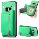 For Nothing CMF Phone 1 Retro MagSafe Zipper Wallet Card Bag Back Phone Case(Green)