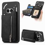 For Nothing CMF Phone 1 Retro MagSafe Zipper Wallet Card Bag Back Phone Case(Black)