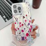 For iPhone 16 Pro Max Electroplating Flowers Plants Texture Wristband TPU Phone Case(Carnation FL7)